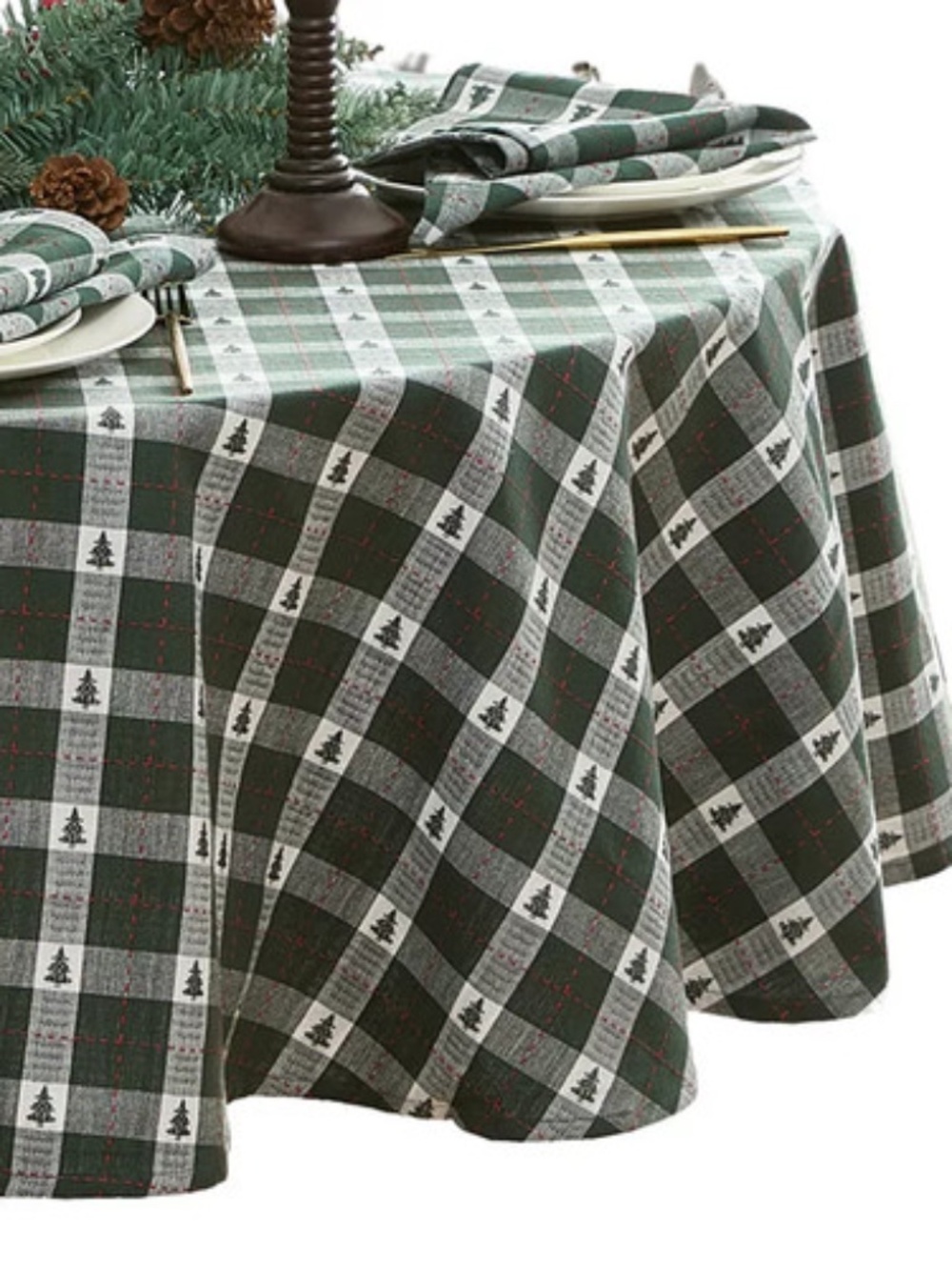 Elrene Sherwood Tree Dobby Cotton Oval Tablecloth, 84"x 60"